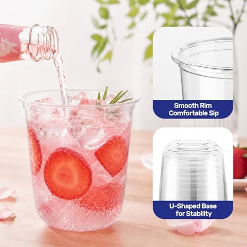 50 Pack 12 oz Clear Plastic Cups, Disposable Lemonade Cups