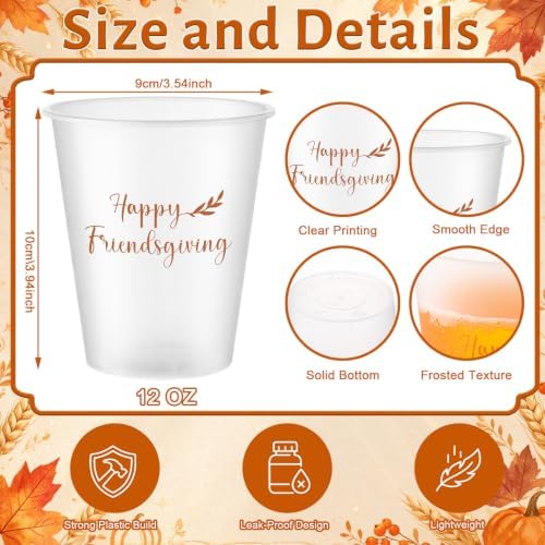 Yungyan 100 Pcs Happy Friendsgiving Frosted Plastic Cups 16oz Thanksgiving