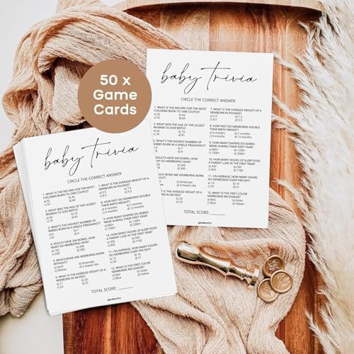 GardenCity Baby Trivia Baby Shower Game (50 Cards), Trivia Game Activity for Boy or Girl (Minimalist)