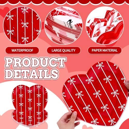 Whaline 60Pcs Valentine's Day Paper Plates Heart Shaped Dessert Plates Red Pink White Romantic Disposable Tableware for Mother's Day Anniversary Wedding Birthday Party Table Decor Supplies