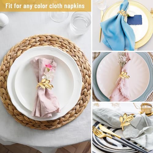 Gold Napkin Rings Set of 12, Metal Leaf Napkin Ring Holders for Cloth Napkins, Fall Napkin Ring Buckles Bulk for Wedding Receptions, Christmas Thanksgiving Holiday Party Dinner Table Settings