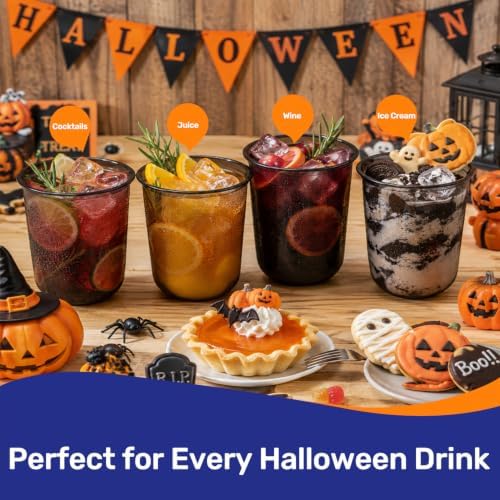 100 Pack 12 oz Black Disposable Plastic Cups, Halloween Party Cups