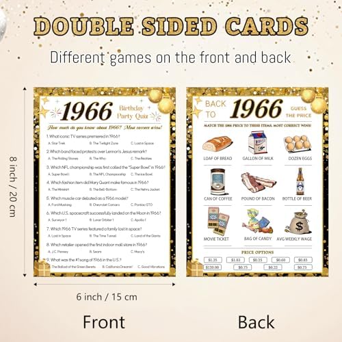 30Pcs 60th Birthday Game Cards, 1966 Quiz & Guess the Price Game