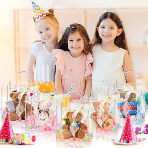 Ohuimrt 30 Pack 6.89" x 3.54" x 6.89" Clear Plastic Gift Bags with Handles