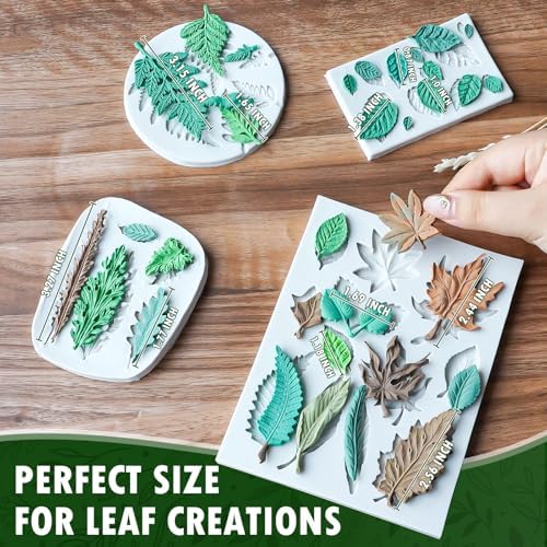 HKNMTT Leaf Fondant Silicone Mold Small Maple Shapes, 34 Cavity Tree Fern Leaves Rose Flower for Cake Cupcake Topper Craft Decorating Sugar Candy Clay Plant Moulds DIY BPA Free