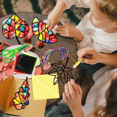 EggSun 36 Sets Fall Thanksgiving Maple Leaf Suncatchers Craft Kit for Kids Ornaments Stained Glass Window Arts and Crafts Kit for Classroom Holiday Projects Home Party Favors Decorations Ages 4 8 12