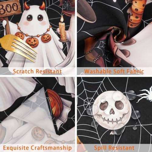 Halloween Tablecloth Rectangle 60 x 84 Inch, Washable Fabric Spiderweb Black Halloween Tablecloth Rectangular Spider Web Ghost Table Cloth Rectangle Table Cover for Kitchen Dining Party