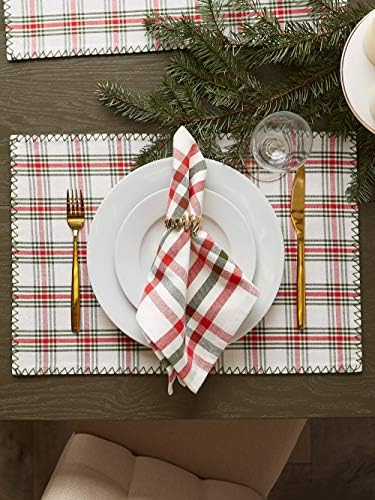 DII Jolly Christmas Tree Collection Holiday Table & Kitchen Décor, Reversible Placemat Set, 13x19, Christmas Red, 4 Piece