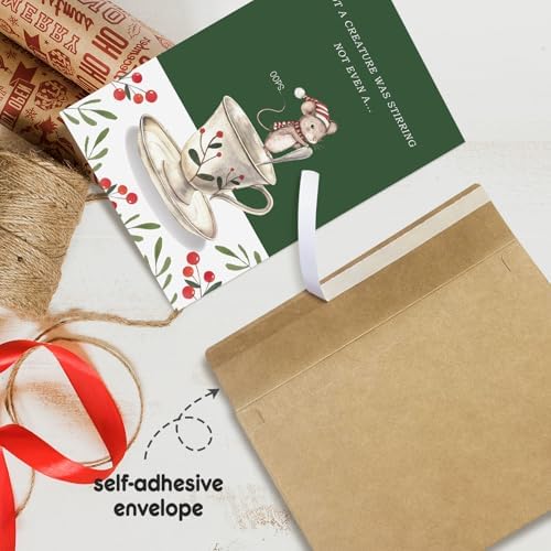 Funny Christmas Mouse Card for Women Men, Humor Christmas Card for Friends Partner Family Coworker, Not a Creature Was Stirring Xmas Cards
