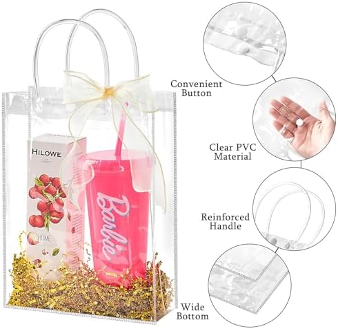 Ohuimrt 30 Pack 7.9" x 3.15" x 9.84" Clear Plastic Gift Bags with Handles