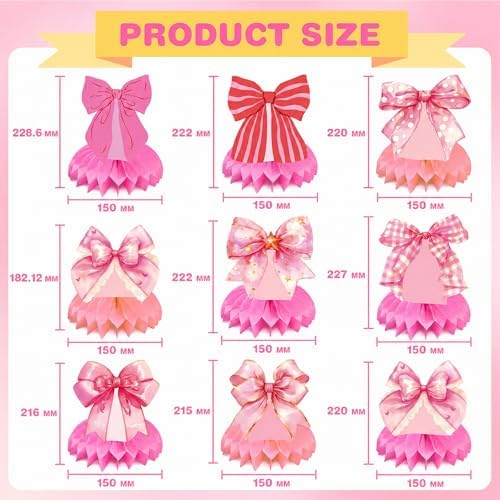 Pink Bow Honeycomb Centerpieces - Coquette Theme Party Table Decorations