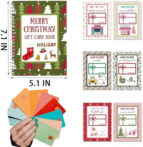 Christmas Stocking Stuffer Christmas Gift Card Book for Adults, Merry Christ-mas Gift Cards, 5x7 Color Spiral Bound Card Book- Surprises On Every Page, DIY Personalized Xmas Gifts for Family, Friends, Students
