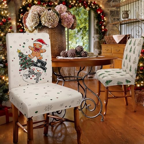 Christmas Chair Covers Set of 4 Gingerbread Xmas Tree Parsons Slipcovers