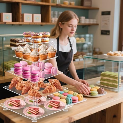 YestBuy Cupcake Stand, 5 Tier Square Cupcake Tree Tower, Clear Cupcake Holder, Pastry Display Rack for Party, Wedding, Baby Shower