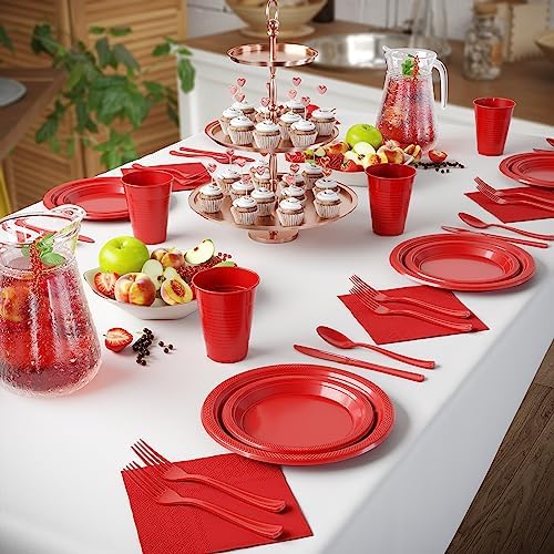 Exquisite 350 Pcs Red Plates and Napkins Party Supplies Plate Sets