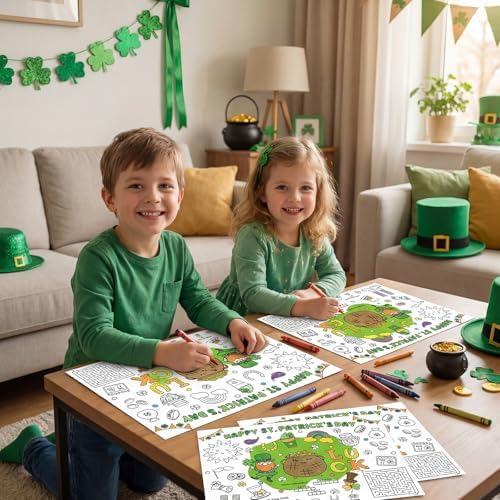 45pcs St. Patrick's Day Disposable Coloring Placemats Irish Crafts for Kids Party Favors Coloring Poster Holiday Party Supplies School Classroom Activities Paper Table Mats