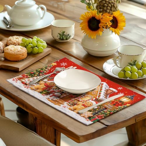 Merry Christmas Gingerbread Man Placemats Set of 4 12x18 Inch