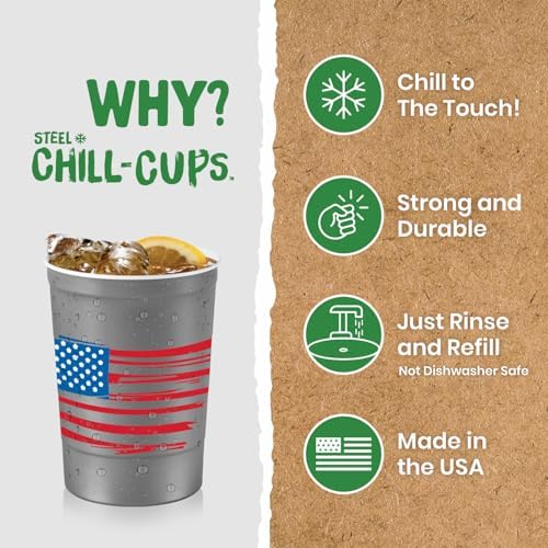Steel Chill Cups 16 oz. Reusable Party Cups America the Beautiful, 12 Count