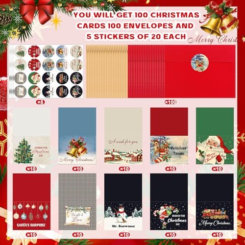 Yeaqee 100 Pcs Retro Christmas Greeting Cards