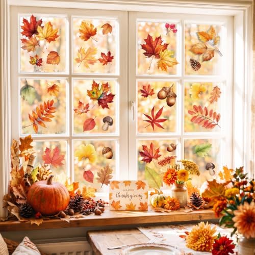 102 PCS Fall Window Clings Decor Autumn Thanksgiving Decorations Stickers
