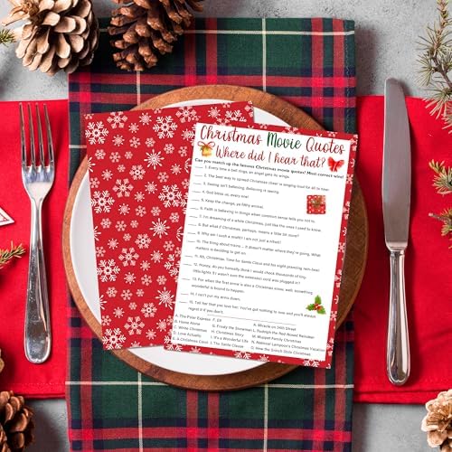 Christmas Movie Quotes Game Card - 20 Holiday Game Cards With 1 Answer Card Set - Film Theme Xmas Party Funny Activity for Family, Adults & Teens - Christmas Party Supplies & Decor(Snowflake) - A03