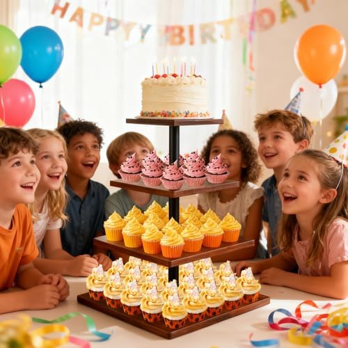 4 Tier Cupcake Stand for 50 Cupcakes,360°Wooden Cake Dessert Tower Holder