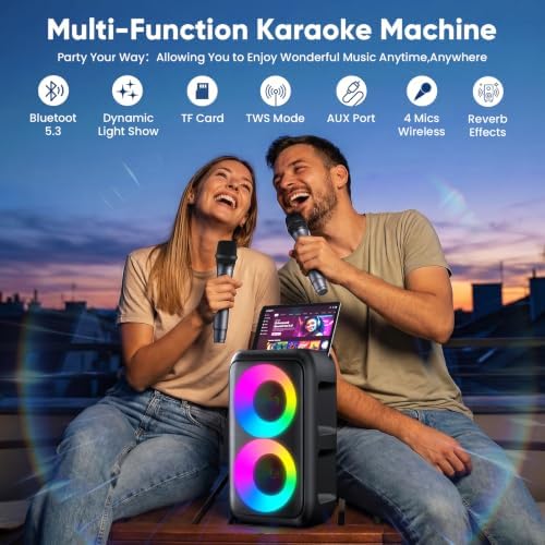 Karaoke Machine for Adults Kids, Bluetooth Speaker 4 Wireless Microphones