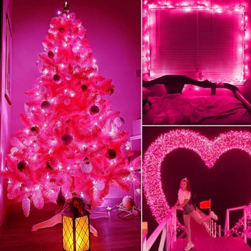Pink Christmas String Lights, 100 Count Incandescent Valentines Day Decorations Outdoor, 20FT Connectable Valentine Lights Mini Fairy Light for Indoor Xmas Wedding Party Valentine's tree Decoration