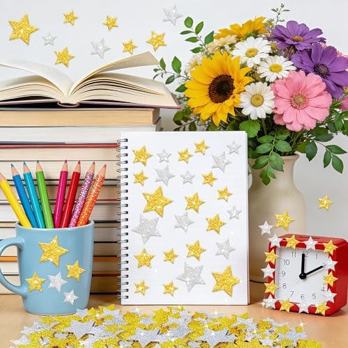 855Pcs Foam Stickers Glitter 3D Star Foam Shapes Stickers Self Adhesive Gold and Silver Star Foam Stickers for DIY Crafts Scrapbooking Classroom Arts Project Home Theme Party Decor(Gold Silver Star)