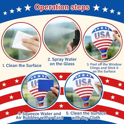 9 Sheets 4th of July Window Clings, Patriotic Red White and Blue Window Stickers with USA Flag, Eagle, Reusable Static Decals for 250th Anniversary Independence Day, Memorial Day