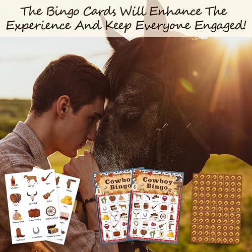Cowboy Bingo Game Cards for Adults, Western Bingo Cards Game for Family Holidays Friends Gatherings, Ideal for Wild West Themed Party Games, 24 Players Birthday Party Supplies Favors, 012