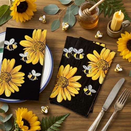 Seajan 200 Pcs Sunflower Bee Paper Guest Napkins Yellow Summer Party