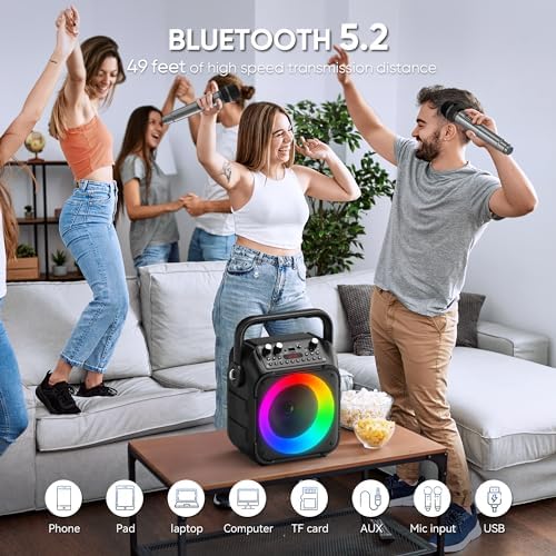 CYY Karaoke Machine, 3 Wireless Microphones, Bluetooth Speaker with Lights