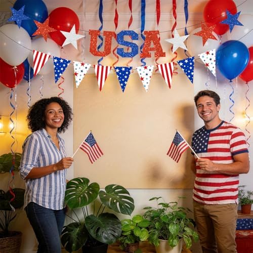 LARRAZABAL 4th of July Banner Decorations, USA Triangle Banner for Memorial Day 4th of July Independence Patriotic Party Supplies