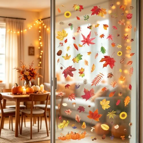 Fall Window Clings 9 Sheets Thanksgiving Static Stickers for Glass Decor