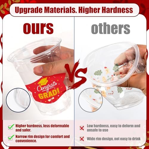 GuassLee Red Gold Graduation Decorations 2026 Party Cups - 50pcs 12 Oz Red and Gold Disposable Graduation Plastic Clear Cups for Drinks Class of 2026 Grad Party Supplies
