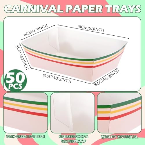 Geosar 100 Pcs Gingham Paper Food Tray with Wax Paper,Pink Green