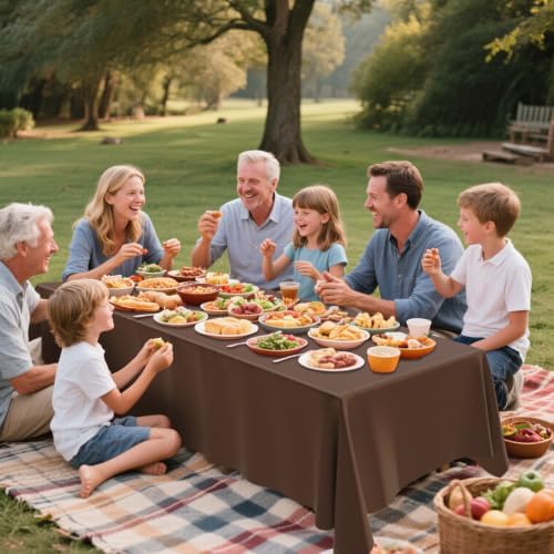 4 Pack Plastic Tablecloth 54" x 108"Disposable Brown Tablecloth Rectangle Plastic Table Cover for 6 to 8 Foot Tables Indoor or Outdoor Parties Birthdays Weddings Christmas