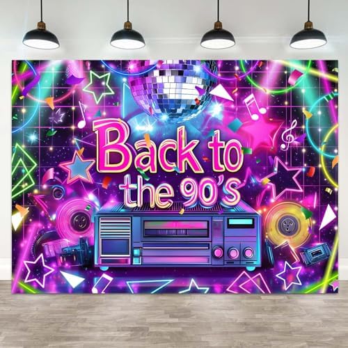 90's Party Decorations Backdrop Back to The 90's Banner, 90s Hip Hop Party Rock Music Disco Photography Background for 90s Themed Birthday Party, 15X10FT
