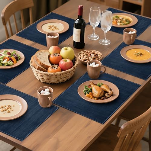 Bloss Blue Placemats Set of 4-12x18 Inch Washable Table Mats