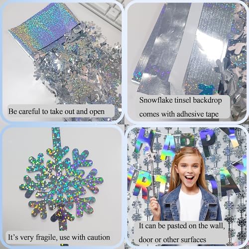 Silver Snowflake Fringe Curtain -3.2ft x 6.5ft - 2 Pack