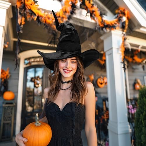 Ibeauti Witch Hat Women Large Ruched Halloween Witch Hat Costume Accessory for Party