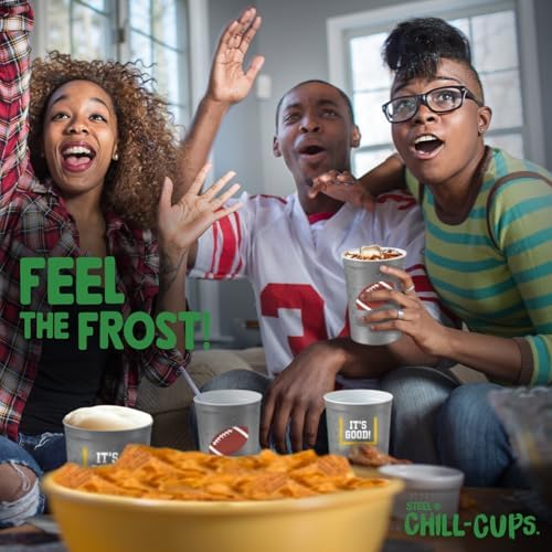 Steel Chill Cups 16 oz. Reusable Party Cups, Football, Gray, 12 Count
