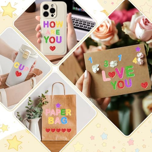 Foam Letter Stickers,540 PCS Glitter Foam Alphabet Number Stickers,7 Colors
