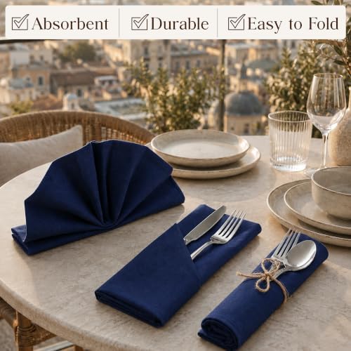 CLOUDLOOM Regular Stitch Cotton Cloth Napkins Navy Blue Set of 12, 17"x17"