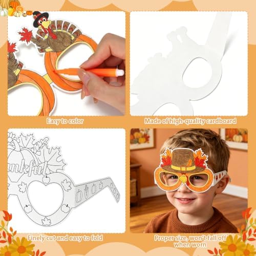 MUOUAKATE 32Pcs Thanksgiving Fall Crafts for Kids Coloring Glasses Bulk