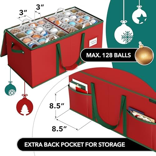 Simple Houseware 128 Christmas Ornament Storage Box with Adjustable Divider