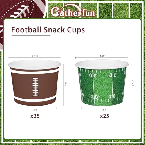 Gatherfun Football Party Supplies Kit for 50 Guests - Snack Cups for Football Birthday and Tailgate Party Decorations