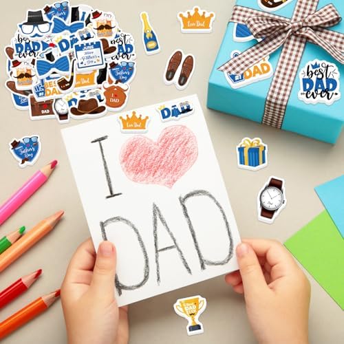 300Pcs Father's Day Foam Stickers, Cute Beard Tie Dad Foam Sticker Self Adhesive Fathers Day Stickers for Father's Day DIY Arts Crafts Party Favors School Activity Reward