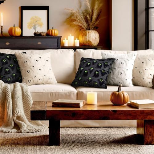 MIULEE Black Halloween Pillow Covers Cute Ghost Decor Set of 2 16x16